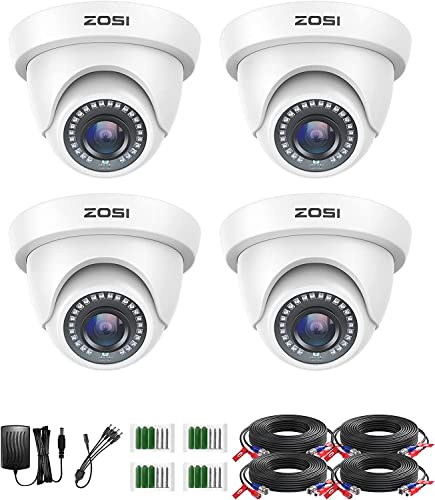 ZOSI 4 Pack HD 2.0MP 1080P Security Cameras Kit TVI/CVI/AHD Indoor Outdoor 80ft Day Night Vision CCTV Dome Home Cameras for 720P/1080N/1080P/5MP/4K HD-TVI AHD CVI Analog DVR Systems (Renewed)