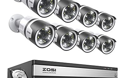 ZOSI 4K 16CH PoE Security Camera System, 16CH 4K NVR with 4TB HDD for 24/7 Recording, 8PCS Wired 5MP PoE IP Cameras Outdoor Indoor, Color Night Vision, 2-Way Talk, Human Detection, Sound & Light Alarm