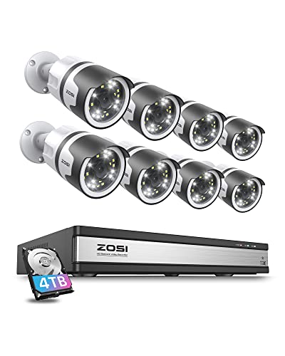 ZOSI 4K 16CH PoE Security Camera System, 16CH 4K NVR with 4TB HDD for 24/7 Recording, 8PCS Wired 5MP PoE IP Cameras Outdoor Indoor, Color Night Vision, 2-Way Talk, Human Detection, Sound & Light Alarm