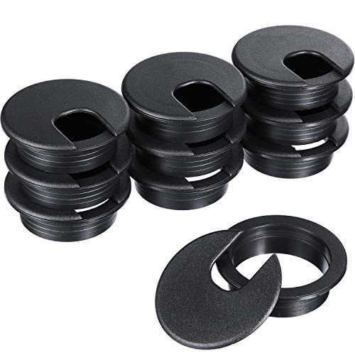 SATINIOR 10 Packs Black Desk Cable Wire Grommet Cord, PC Computer Desk Plastic Grommet Cord, Tidy Cable Hole Cover Organizers (Black, 50 mm/ 2 Inch Mounting Hole Diameter)